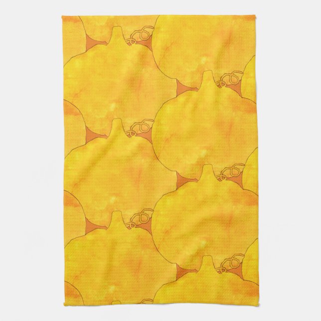 Pumpkin Watercolor Pattern Painting Kitchen Towel (Vertical)