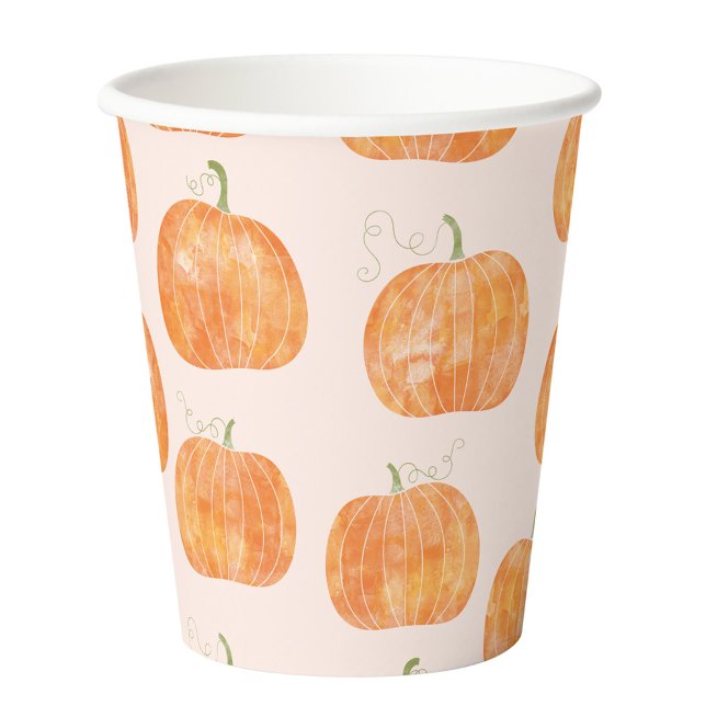 Pumpkin Watercolor Pattern Paper Cups (Watercolor pumpkin pattern party paper cups)