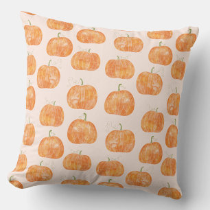 Pumpkin Watercolor Pattern Throw Pillow