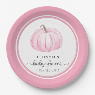 Pumpkin Watercolor Pink Baby Girl Shower Paper Plate