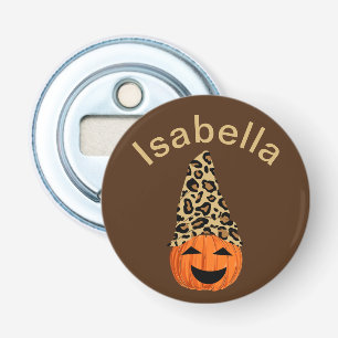 Pumpkin Wearing A Leopard Hat Bottle Opener