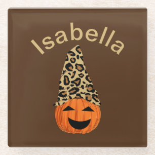 Pumpkin Wearing A Leopard Hat Glass Coaster