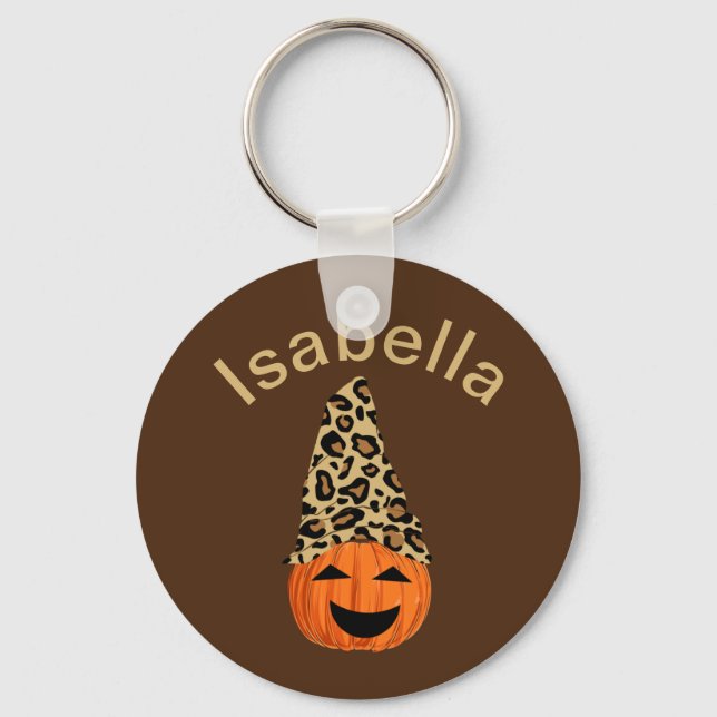 Pumpkin Wearing A Leopard Hat Keychain (Front)