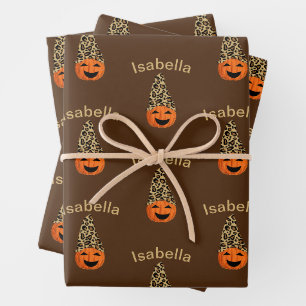 Pumpkin Wearing A Leopard Hat Wrapping Paper Sheet