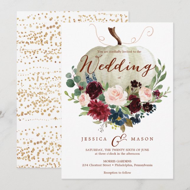 Pumpkin Wedding Invitation - Fall Wedding (Front/Back)