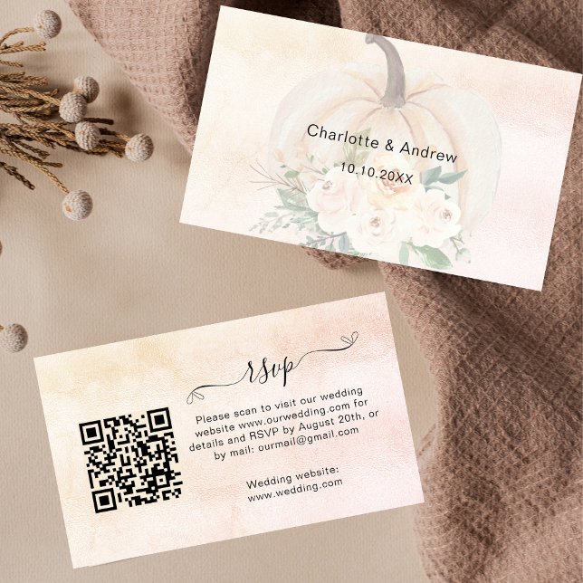 Pumpkin wedding response website QR code RSVP Enclosure Card (Creator Uploaded)