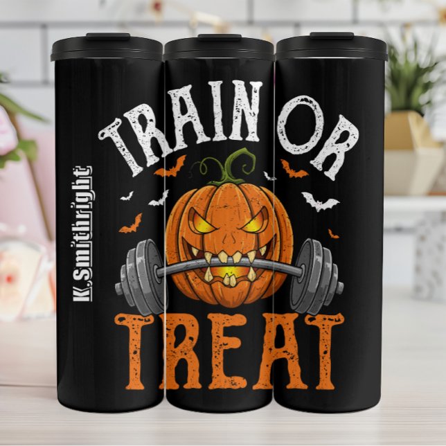 Pumpkin Weightlifter Train Or Treat Thermal Tumbler (Creator Uploaded)