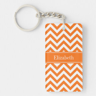 Pumpkin White Chevron, Pumpkin Name Monogram Keychain