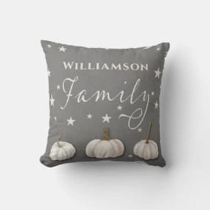 Pumpkin White Grey Halloween Fall Family  Throw Pillow