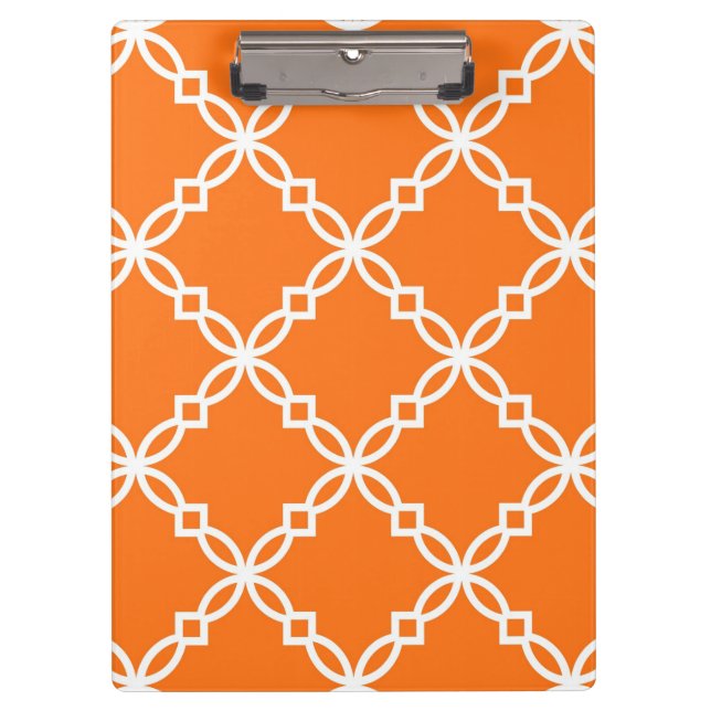 Pumpkin White Large Fancy Quatrefoil Pattern Clipboard (Front)