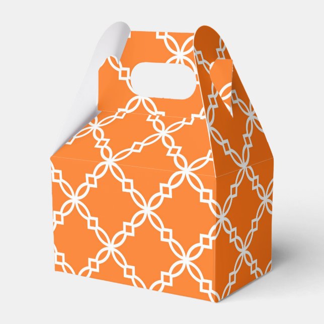 Pumpkin White Large Fancy Quatrefoil Pattern Favor Box (Front Side)