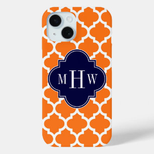 Pumpkin White Moroccan #5 Navy 3 Initial Monogram iPhone 15 Case