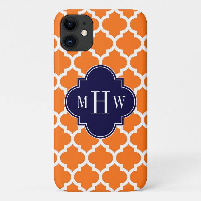 Pumpkin White Moroccan #5 Navy 3 Initial Monogram Case-Mate iPhone Case (Back)