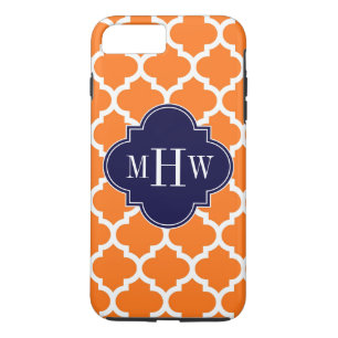 Pumpkin White Moroccan #5 Navy 3 Initial Monogram iPhone 8 Plus/7 Plus Case