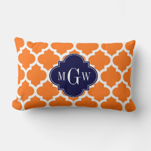 Pumpkin White Moroccan #5 Navy 3 Initial Monogram Lumbar Pillow