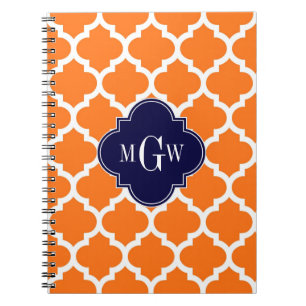 Pumpkin White Moroccan #5 Navy 3 Initial Monogram Notebook