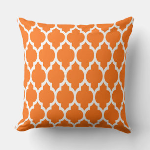Pumpkin White Moroccan Quatrefoil Pattern #4 Throw Pillow