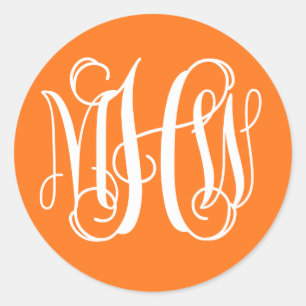 Pumpkin White Preppy Vine Script Monogram DIY BG Classic Round Sticker