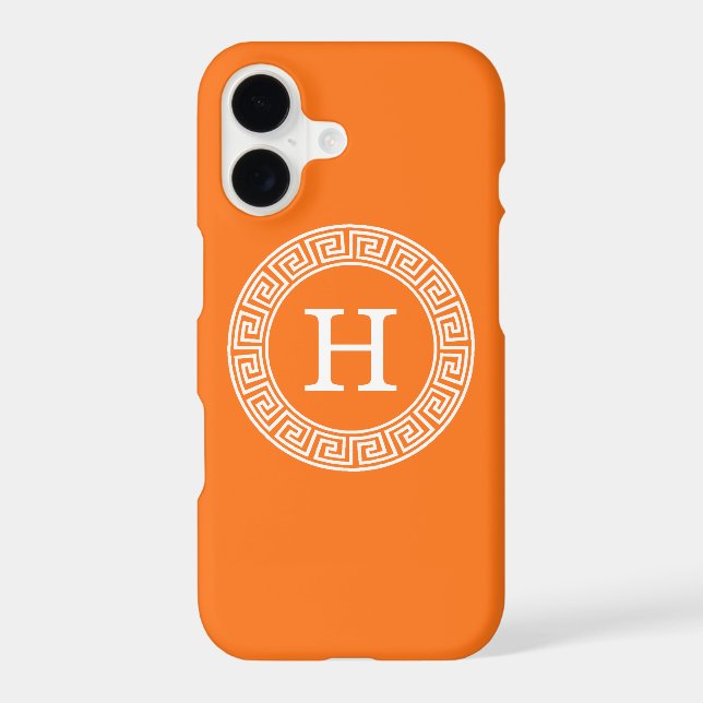 Pumpkin Wht Greek Key Rnd Frame Initial Monogram (Back)