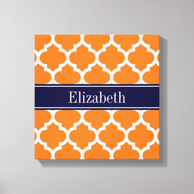 Pumpkin Wht Moroccan #5 Navy Blue Name Monogram Canvas Print (Front)