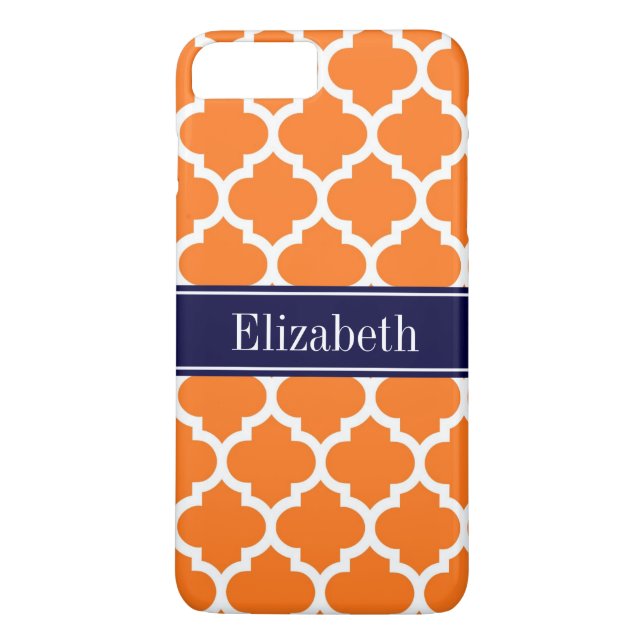 Pumpkin Wht Moroccan #5 Navy Blue Name Monogram Case-Mate iPhone Case (Back)