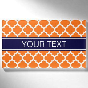 Pumpkin Wht Moroccan #5 Navy Blue Name Monogram Name Tag