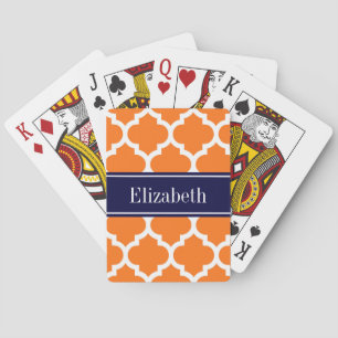 Pumpkin Wht Moroccan #5 Navy Blue Name Monogram Playing Cards