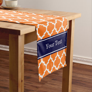 Pumpkin Wht Moroccan #5 Navy Blue Name Monogram Short Table Runner