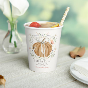 Pumpkin Wildflowers Butterflies Girl Baby Shower Paper Cups