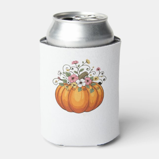Pumpkin Wildflowers Fall Autumn Classic T-Shirt.pn Can Cooler (Can Front)