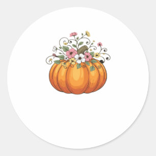 Pumpkin Wildflowers Fall Autumn Classic T-Shirt.pn Classic Round Sticker
