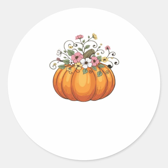 Pumpkin Wildflowers Fall Autumn Classic T-Shirt.pn Classic Round Sticker (Front)