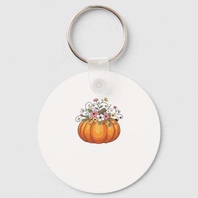 Pumpkin Wildflowers Fall Autumn Classic T-Shirt.pn Keychain (Front)