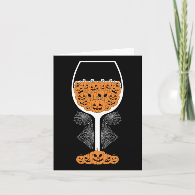 Pumpkin Wine Gl Spider Web Costume Easy Halloween  Card (Front)