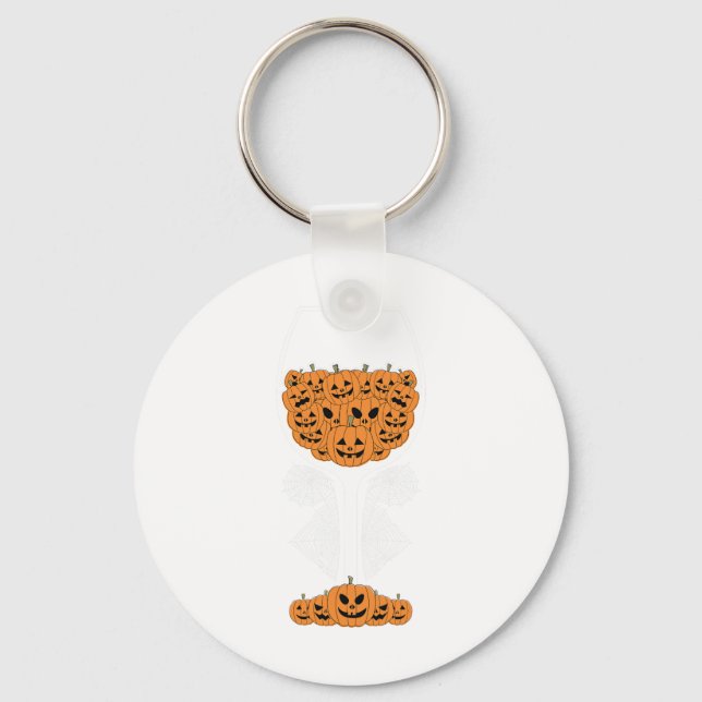 Pumpkin Wine Gl Spider Web Costume Easy Halloween  Keychain (Front)