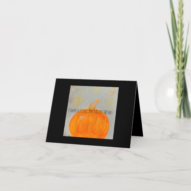 Pumpkin Wishes Black Folded Note Card (Front)