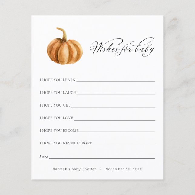 Pumpkin Wishes for Baby Advice Card (Front)