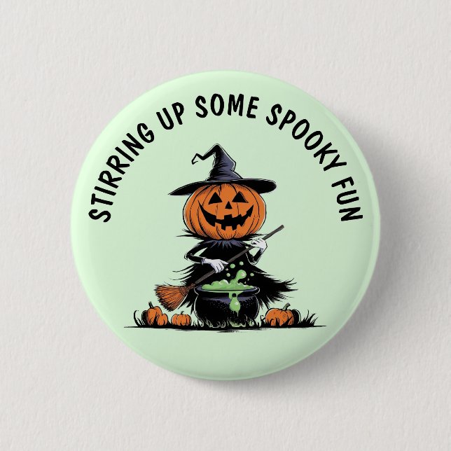 Pumpkin Witch 2 Inch Round Button (Front)