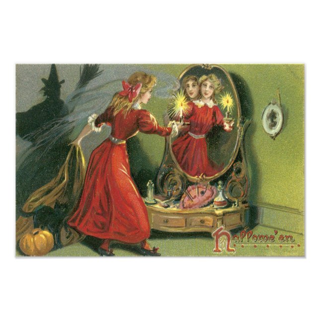 Pumpkin Witch Black Cat Ghost Photo Print (Front)
