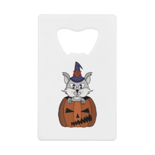 Pumpkin Witch Cat on Halloween Credit Card Bottle Opener