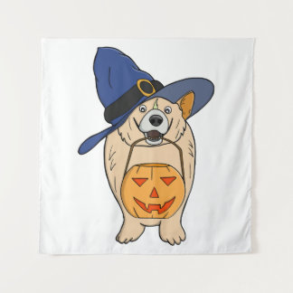 Pumpkin Witch Dog Tapestry