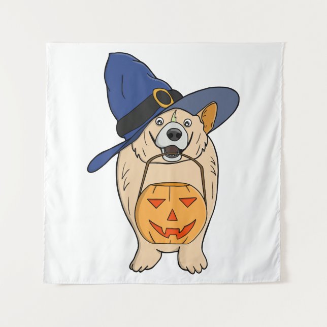 Pumpkin Witch Dog Tapestry (Front)