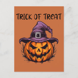 Pumpkin witch hat, Scary Halloween trick or treat Postcard