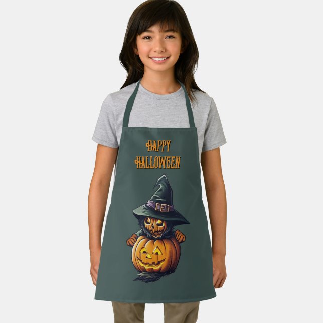 Pumpkin Witch in Cat Costume -  Apron (Insitu)