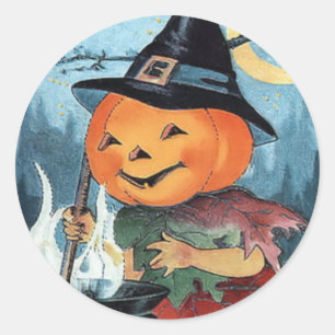 Pumpkin Witch Vintage Halloween Sticker