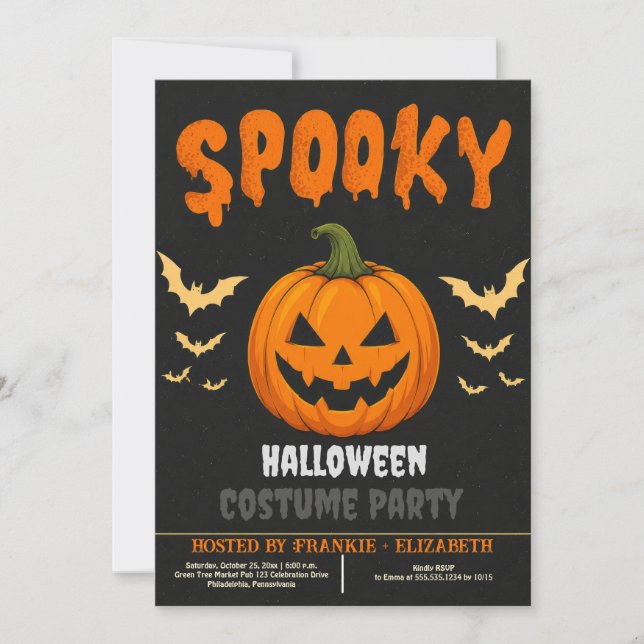 Pumpkin with bat silhouettes Halloween Costum Invitation (Front)