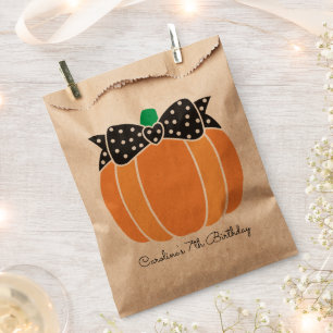 Pumpkin with Bow Girly Fall Birthday Party Favour Bag