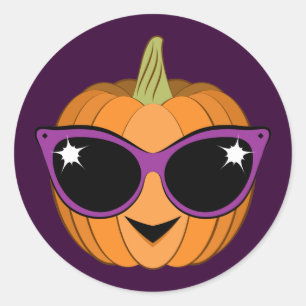 Pumpkin with Cool Retro Cat Sunglasses Halloween Classic Round Sticker