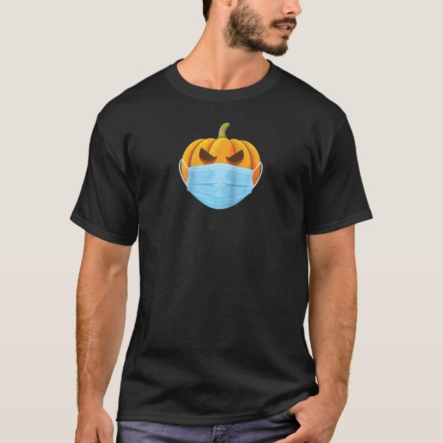 Pumpkin With Face Mask Halloween Quarantined Horro T-Shirt (Front)
