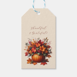 Pumpkin with Fall Leaves-Thankful & Grateful Gift Tags